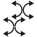 Black circular arrows. Directional flow symbols. Geometric arrow pattern. Vector icon design.