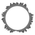 Black circular frame on white background. Round shape. Radial black concentric particles