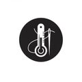 Black circular icon featuring a stylized white thermometer and a needle with thread. Th Royalty Free Stock Photo