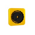 Black Circular saw blade icon isolated on transparent background. Saw wheel. Yellow square button.