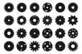 Black circular saw. Different silhouettes of circle blades for woodwork and carpentry equipment. Electric rotary metal Royalty Free Stock Photo