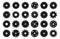 Black circular saw. Different silhouettes of circle blades for woodwork and carpentry equipment. Electric rotary metal discs with Royalty Free Stock Photo