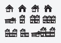 Black cities silhouette icon set Royalty Free Stock Photo