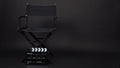 Black Clapperboard or clap board or movie slate with director chair use in video production ,film, cinema industry on black