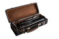 Classical wind instrument clarinet, lying in a case Royalty Free Stock Photo