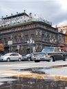 The black classic car in the city