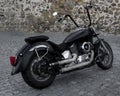 Black classic chopper motorcycle with chrome details
