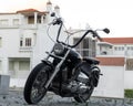 Black classic chopper motorcycle with chrome details