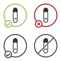 Black Classic closed steel safety pin icon isolated on white background. Circle button. Vector Illustration Royalty Free Stock Photo