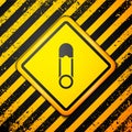 Black Classic closed steel safety pin icon isolated on yellow background. Warning sign. Vector Illustration Royalty Free Stock Photo