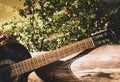 black classical guitar neck close-up Royalty Free Stock Photo