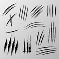Black claws scratches different shape collection realistic vector illustration