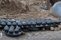 Black clay earthen pots kept to dry Royalty Free Stock Photo