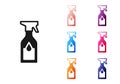 Black Cleaning spray bottle with detergent liquid icon isolated on white background. Set icons colorful. Vector Royalty Free Stock Photo