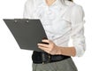 Black clipboard in hands of young woman Royalty Free Stock Photo