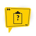 Black Clipboard with question marks icon isolated on white background. Survey, quiz, investigation, customer support