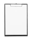 Black clipboard with white paper isolated on white background