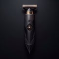 Black clipper isolated on black background. Salon barbershop tool. Trimer isolated.