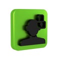 Black Closed personality icon isolated on transparent background. Introvert psychology. Green square button.