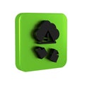 Black Cloud hacking icon isolated on transparent background. Cloud leak. Green square button.