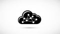 Black Cloud Icon with Network Connections and Nodes on White Background symbol Royalty Free Stock Photo