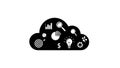 Black cloud icon filled with business and data analysis icons on white background Keywords: cloud, data, analysis Royalty Free Stock Photo