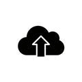 Black cloud icon featuring a white upward-pointing arrow inside it. Represents cloud Royalty Free Stock Photo