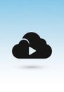 A black cloud icon with a play button inside it is centered on a minimalistic gradient Royalty Free Stock Photo