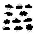 black Cloud icon set doodle. Vector flat design. Collection of cloud for use in as logo or weather icon. Royalty Free Stock Photo
