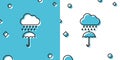 Black Cloud with rain drop on umbrella icon isolated on blue and white background. Random dynamic shapes. Vector Royalty Free Stock Photo