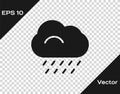 Black Cloud with rain icon isolated on transparent background. Rain cloud precipitation with rain drops. Vector Royalty Free Stock Photo