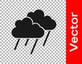 Black Cloud with rain icon isolated on transparent background. Rain cloud precipitation with rain drops. Vector Royalty Free Stock Photo