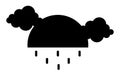 Black cloud silhouette with raindrops isolated on white. Cartoon, autumnal forecast clipart. Weather