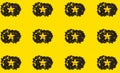 black cloud with yellow star copied all over yellow background, creative pattern