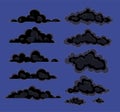 Black clouds on a dark background. Drawing by hand.