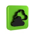 Black Cloudy weather icon isolated on transparent background. Green square button.