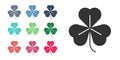 Black Clover icon isolated on white background. Happy Saint Patrick day. Set icons colorful. Vector Royalty Free Stock Photo