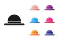 Black Clown hat icon isolated on white background. Bowler hat. Set icons colorful. Vector Royalty Free Stock Photo