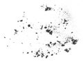 Black coal dust with fragments isolated on white background, top view. Black charcoal particles Royalty Free Stock Photo