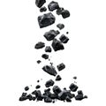 Black coal falling down forming a pile on white background Royalty Free Stock Photo
