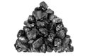 Black coal heap on white background isolated close up, coal stones pile, mineral fossil fuel, anthracite, raw coal mine nuggets Royalty Free Stock Photo