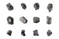 Black coal stones set on white background isolated close up, natural charcoal pieces collection, anthracite rock texture, raw coal Royalty Free Stock Photo