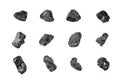 Black coal stones set on white background isolated close up, natural charcoal pieces collection, anthracite rock texture, raw coal Royalty Free Stock Photo