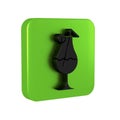 Black Cocktail and alcohol drink icon isolated on transparent background. Green square button. Royalty Free Stock Photo