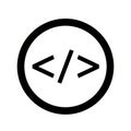 Black Code Brackets Symbol Inside a Black Circle on White Background coding programming Royalty Free Stock Photo