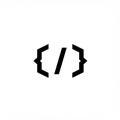 Black coding brackets with a forward slash symbol in between on a white background. Royalty Free Stock Photo