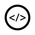 Black Coding Symbol < > Inside a Black Circle on White Background code programming Royalty Free Stock Photo