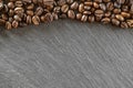 Black coffee background. Caffeine espresso beans for breakfast dark drink in cup. Cafe food. Assorted ground and instant Royalty Free Stock Photo