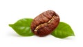 Black coffee bean, grain with leaf Royalty Free Stock Photo