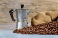 Black coffee beans of coffee maker, espresso machine Royalty Free Stock Photo